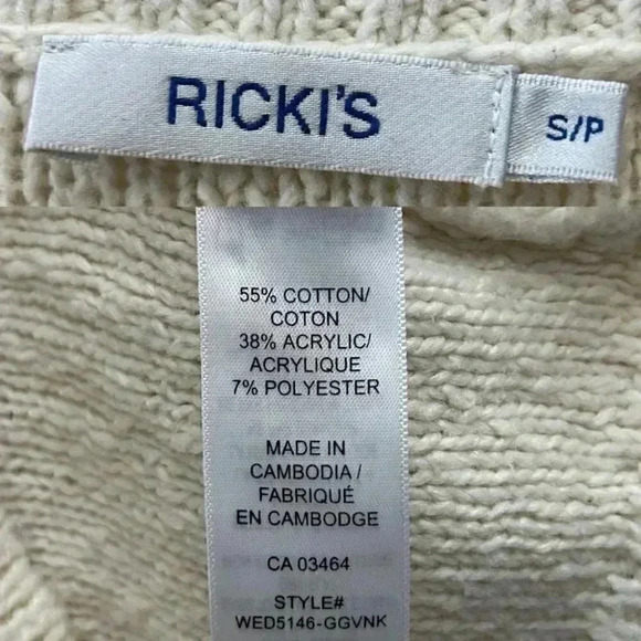 Ricki’s Cable Knit Sweater V-Neck Soft Pullover Fisherman Ivory Cream Small - Picture 13 of 15